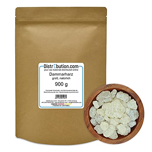 900 g Dammar Harz für Räucherwerk, Duftet angenehm zitronig und wirkt belebend, natürlich & naturrein, Ideal zum Räuchern von DistrEbution