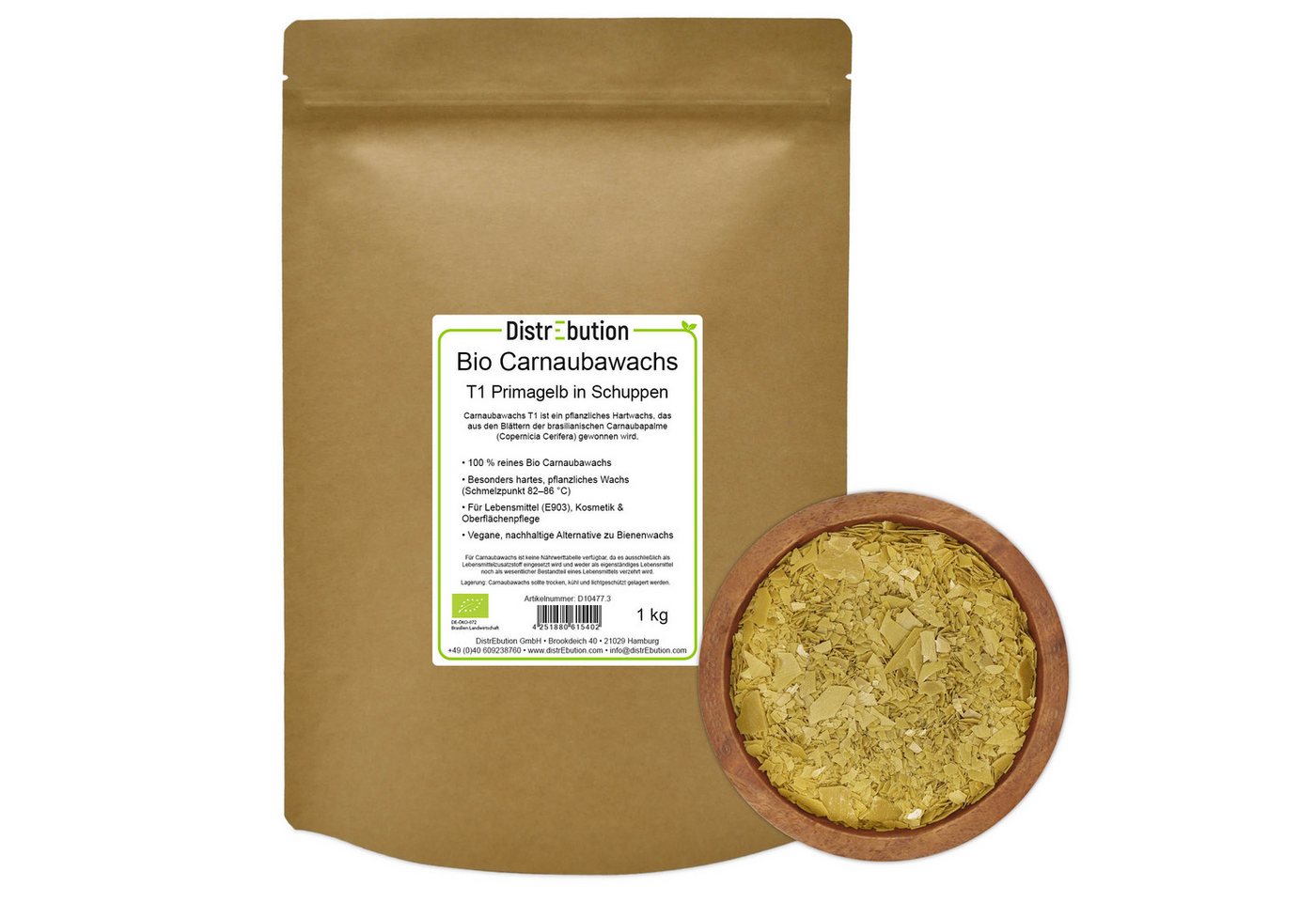 DistrEbution Bio Carnaubawachs T1 – 1kg Veganes Premium-Wachs aus Brasilien E903 Politur (1 St) von DistrEbution