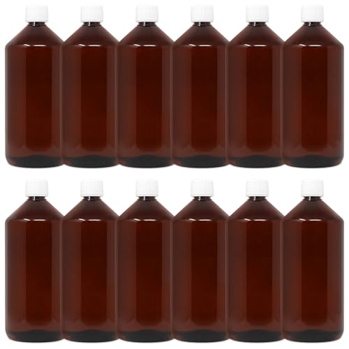 DistrEbution Leerflasche Laborflasche 1000ml braun mit Deckel lebensmittelecht 12 Stück von DistrEbution