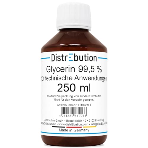 Glycerin 99,5% für technische Anwendung pflanzlich 250ml GMO frei Glycerin 99,5% für technische Anwendung pflanzlich 250ml GMO frei von DistrEbution