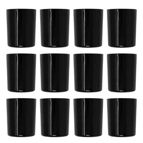 Kerzengläser schwarz glänzend 12 Stück Dekoglas Teelichthalter 85 x Ø 70 mm Tischdeko 200 ml von DistrEbution
