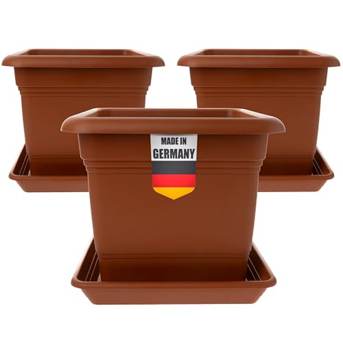 3er Set Pflanzkübel Groß Außen, Blumentopf Gross 40x40 cm, Pflanzentopf Blumentopf mit Untersetzer, Pflanzkübel Kunststoff Terracotta, Blumenkübel Pflanztöpfe Blumentöpfe Made in DE, Model: Mia von 2friends