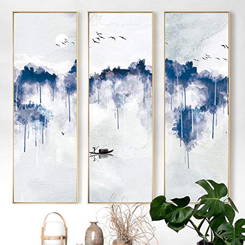 Abstrakte Landschaft Wandkunst Chinesische Tuschemalerei Druck auf Leinwand Klassische blaue Poster und Drucke Wandbilder für Wohnzimmer 40x120cm-3Pieces Frameless Abstrakte Landschaft Wandkunst Chinesische Tuschemalerei Druck auf Leinwand Klassische blaue Poster und Drucke Wandbilder für Wohnzimmer 40x120cm-3Pieces Frameless von Dittelle