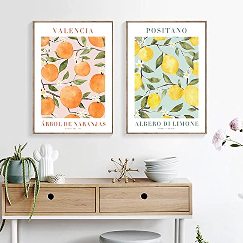 Abstraktes Retro-Poster, Gemälde, Kunst, Zuhause, Wanddekoration, Zitrone, Blume, Auge, Orange, Pflanze, Bild, lebende Bilder, Raumdekoration, 19,6 Zoll x 27,5 Zoll (50 x 70 cm) x 2, kein Rahmen von Dittelle