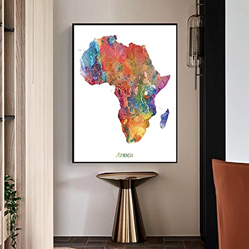 Dittelle Afrika-Karte, Kunstdrucke und Poster, Aquarell-Kunstposter, Afrika-Karte, Leinwand, Wandmalerei, Heimbüro, Dekoration, 19,6 x 27,5 Zoll (50 x 70 cm), kein Rahmen von Dittelle