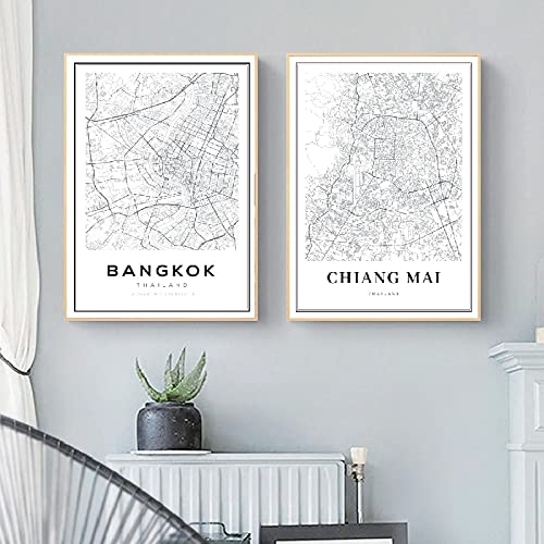 Bangkok Karte Poster und Drucke, Thailand Reise Stadtplan Leinwand Gemälde Moderne Chiang Mai Karte Bild Home Wanddekoration 60x80cm-2Pieces Frameless Bangkok Karte Poster und Drucke, Thailand Reise Stadtplan Leinwand Gemälde Moderne Chiang Mai Karte Bild Home Wanddekoration 60x80cm-2Pieces Frameless von Dittelle