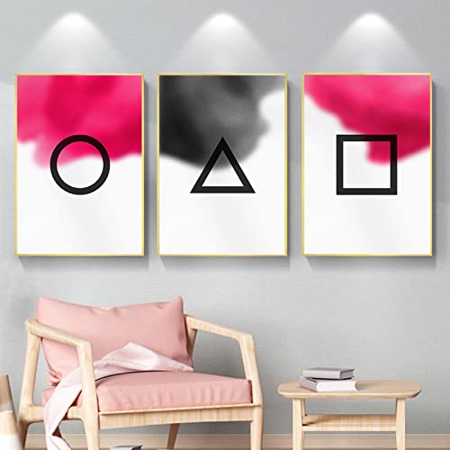 Beliebtes koreanisches Squid Game Poster Magenta und Schwarz Fashion Geometric Digital Wall Artist Home Decor Canvas Painting Picture15.7"x 23.6"(40x60cm)x3 No frame von Dittelle
