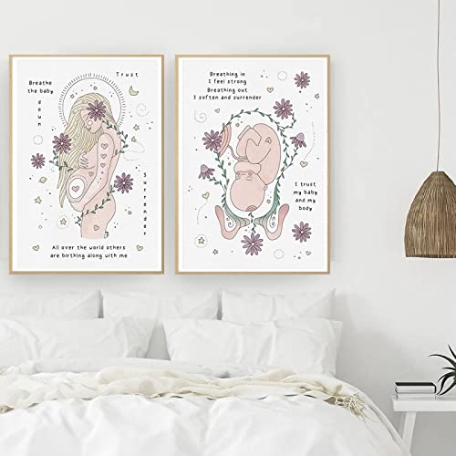 Blumen-Schwangerschafts-Mama-Baby-Kind-Wand-Kunst-Leinwand-Malerei Nordische Poster und Drucke Wandbilder für Wohnzimmer-Dekor15.7"x 23.6"(40x60cm)x2 No frame von Dittelle