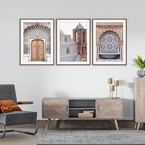 Boho Marokkanische Tür Marrakesch Wand Kunstdruck Leinwand Gemälde Blau Grün Bohemian Beige Bilder Poster Wohnkultur19.6"x 27.5"(50x70cm)x3 Kein Rahmen von Dittelle