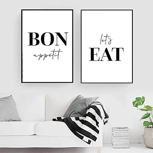 Bon Appetit Lets Eat Zitate Leinwand Gemälde Schwarzweiß Wandkunst Poster und Druckbilder Heimdekoration Dekor19.6"x 27.5"(50x70cm)x2 No frame von Dittelle