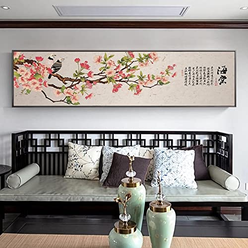 Chinesischer Stil Chinesischer Stil Horizontale Ausgabe Große Blütenreiche Pfingstrose Wohnzimmer Arbeitszimmer Blume Vogel Dekoration Malerei 35x140cm Rahmenlos von Dittelle