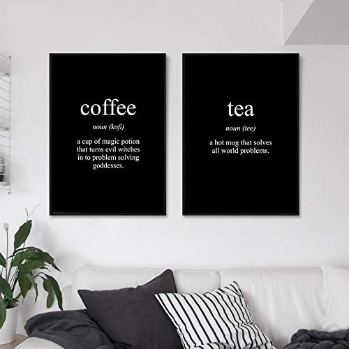 Decoracion Tee Kaffee Poster Leinwand Gemälde Nordische Wandkunst Leinwand Gemälde Schwarz und Weiß Zitate Dekor Küche 19.6"x 27.5"(50x70cm)x2 Kein Rahmen von Dittelle