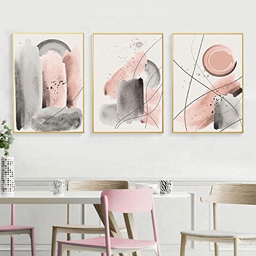 Dittelle Abstrakte Geometrie-Poster, Aquarell-Bild, Linien-Leinwandgemälde, Kunstdruck, nordisches rosa Wandbild, Wohnzimmer, Heimdekoration, 40 x 60 cm (15,7 x 23,6 Zoll) x 3, ohne Rahmen von Dittelle