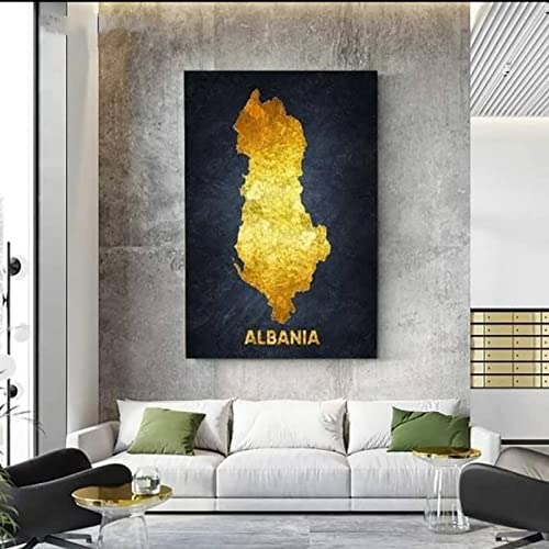 Dittelle Abstrakte goldene Karte der ALBANIEN Leinwand Malerei Nordic Poster und Drucke Wandkunst Bild für Wohnzimmer Wohnkultur 40 x 60 cm rahmenlos von Dittelle