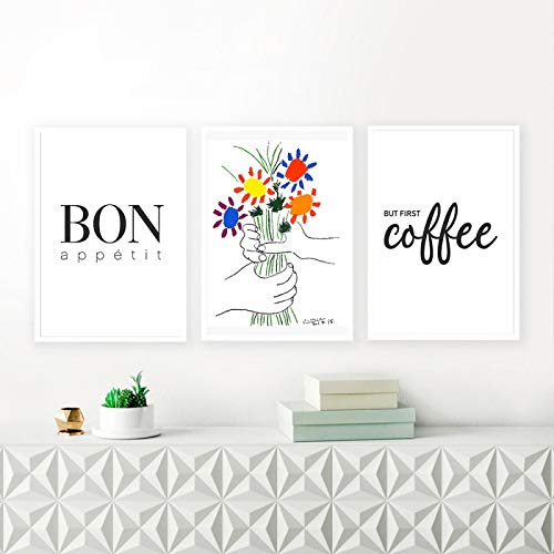 Dittelle Kitchen Art But First Coffee-Poster, Bon Appetit-Druck, schwarz-weiße Blume, Wandkunst, Leinwandgemälde, Bilder für den Speisesaal, 50 x 70 cm, 3 Stück, rahmenlos Dittelle Kitchen Art But First Coffee-Poster, Bon Appetit-Druck, schwarz-weiße Blume, Wandkunst, Leinwandgemälde, Bilder für den Speisesaal, 50 x 70 cm, 3 Stück, rahmenlos von Dittelle