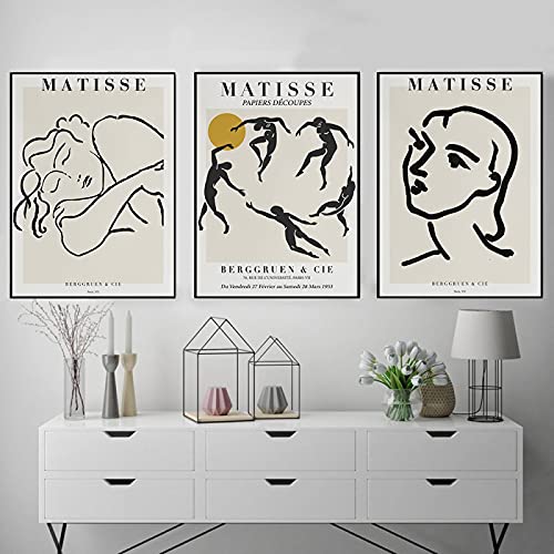 Dittelle Klassisches Matisse-Poster und Druck, nordische Wandkunst, abstrakte nackte Frau, der Tanz, Leinwandgemälde, Wohnzimmerdekoration, 30 x 45 cm, 3 Stück, rahmenlos von Dittelle