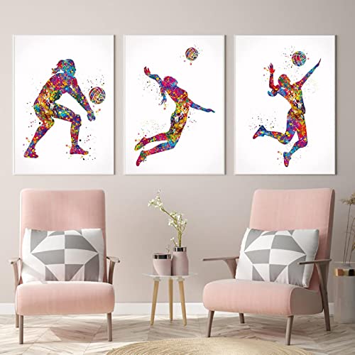 Dittelle Nordic Volleyball Mädchen Aquarell Poster Hand Ball Spieler Frau Sport Leinwand Malerei Wandkunst Bild Wohnzimmer Dekor 30x40cm-3Pcs Frameless von Dittelle