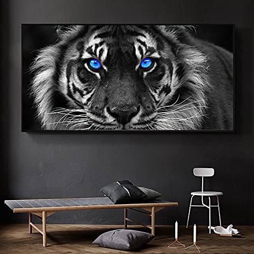Dittelle Schwarz Weiß Tiere Blaue Augen Löwe Afrikanische Leinwand Gemälde Wandkunst Poster und Drucke Kunstbilder für Wohnzimmer Dekor 60x120cm Rahmenlos von Dittelle