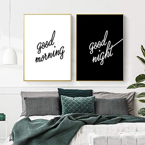 Dittelle Schwarz-weiße „Good Morning Good Night“-Zitate, Poster, Drucke, Wandkunst, Leinwandgemälde, englische Wörter, moderne Heimdekoration, 50 x 70 cm (19,6 x 27,5 Zoll) x 2, ohne Rahmen von Dittelle