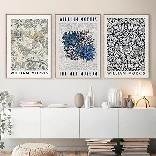 Dittelle William Morris Museum Ausstellungsposter Leinwand Gemälde Galerie Wand Kunstdrucke Vintage Blumenbilder für Wohnzimmer Dekor 60x80cm-3Pieces Frameless von Dittelle