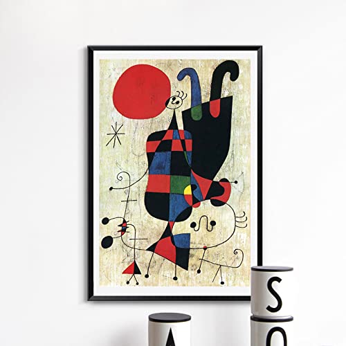 Figuren und Hunde vor den Sonnen von Joan Miroes Kunst Leinwand Poster Malerei Öl Wandbild Druck Home Schlafzimmer Dekor 70 x 100 cm rahmenlos von Dittelle