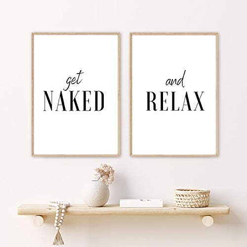 Get Naked and Relax Posters and Prints Toilet Life Zitat Modulare Wandkunst Wandbilder für modernes Zuhause Leinwandmalerei 40 x 60 cm x 2 Stück rahmenlos von Dittelle