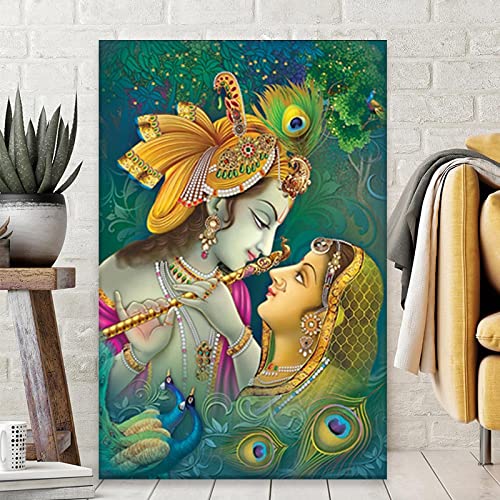 Hindu Religion Sacred Radha Krishna Leinwand Gemälde Wandkunst Leinwand Poster Kunst Buntes Krishna Gemälde Wohnzimmer 50x70cm Rahmenlos von Dittelle