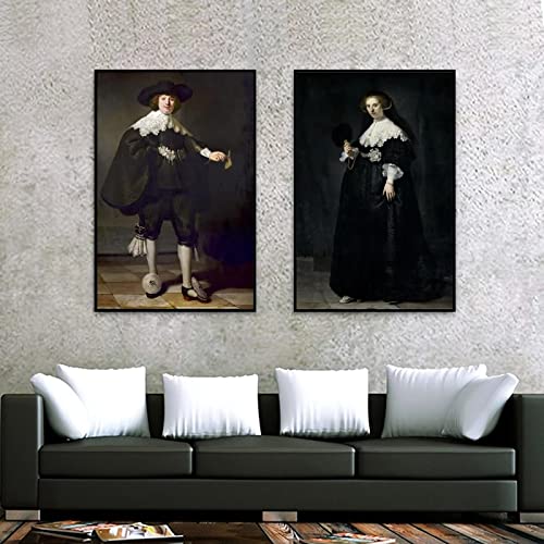 Hochzeit von Marten Soolmans und Oopjen Coppit, hergestellt von Rembrandt Van Rijn, berühmtes Gemälde, Druck auf Leinwand, Wandkunst, Porträtbilder, 50 x 70 cm (19,6 Zoll x 27,5 Zoll) x 2, kein Rahmen von Dittelle