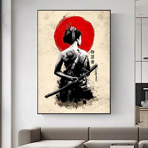 Japanische Kriegerin mit Schwert, Poster und Drucke für Wohnzimmer, Heimdekoration, abstrakte Tattoo-Frau, Leinwandgemälde, Wandkunst, 30 x 40 cm, rahmenlos von Dittelle