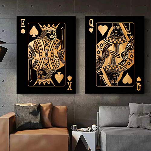 King Queen of Spades Abstraktes Gold und Schwarz Spielkarten Kreativer Poker Club Bar Restaurant Home Wall Decor Print Poster 50x70cm-2pcs Frameless von Dittelle