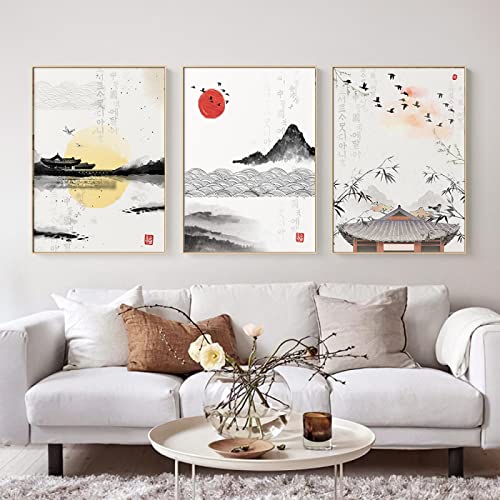 Koreanische Kultur Kunstdruck Asiatisches Poster Modernes Korea Wandlandschaft Leinwand Gemälde Bild für Wohnzimmer Wohnkultur 50x70cm-3Pieces Frameless von Dittelle