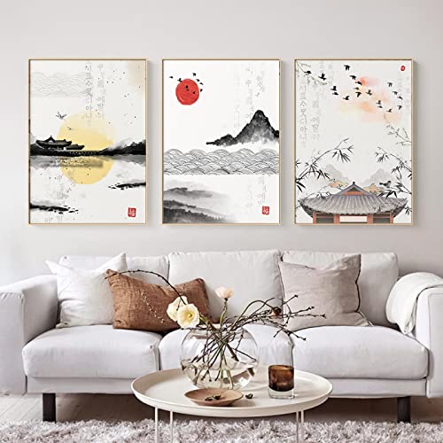 Koreanische Kultur Kunstdruck Asiatisches Poster Modernes Korea Wandlandschaft Leinwand Gemälde Bild für Wohnzimmer Wohnkultur 60x80cm-3Pieces Frameless von Dittelle