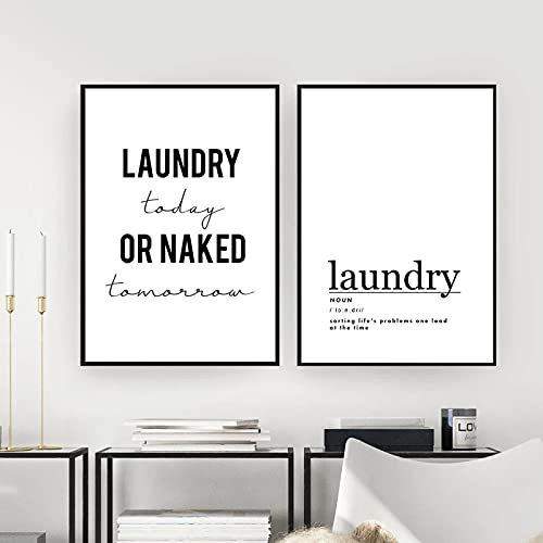 Laundry Today Signs Zitat Wandkunst Leinwand Malerei Poster Druck Schwarz-Weiß Lustige Minimalismus Bild Wohnkultur19,6 "x 27,5" (50 x 70 cm) x 2 Kein Rahmen von Dittelle