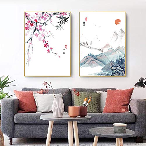 Leinwand Gemälde Pflaumenblüte Landschaft Poster Chinesische Kultur Feng Shui Tuschemalerei Wandmalerei Wohnzimmer Wohnkultur 60x80cm-2Pieces Frameless Leinwand Gemälde Pflaumenblüte Landschaft Poster Chinesische Kultur Feng Shui Tuschemalerei Wandmalerei Wohnzimmer Wohnkultur 60x80cm-2Pieces Frameless von Dittelle