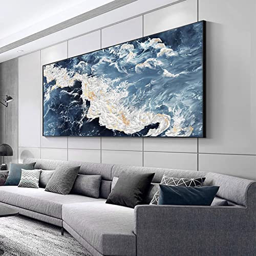 Leinwand Malerei Landschaft Poster Abstrakte Blaue Meer Weiße Welle Druck Wandbild Für Wohnzimmer Dekoration Leinwand 30x60 cm Rahmenlos von Dittelle