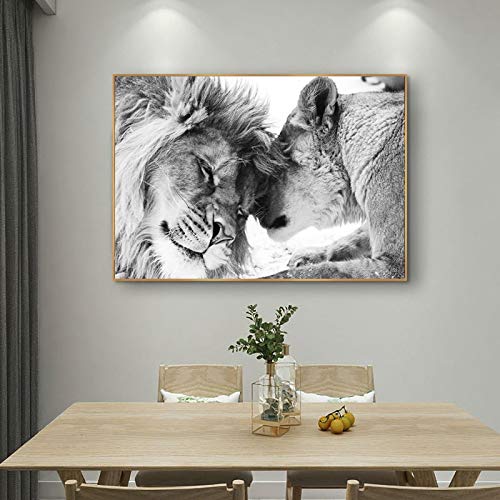 Löwenpaare Leinwand Gemälde schwarz weiß dekorative Bilder für Wohnzimmer Kinderzimmer moderne Kunst Wohnkultur23,6 "x 35,4" (60 x 90 cm) kein Rahmen von Dittelle
