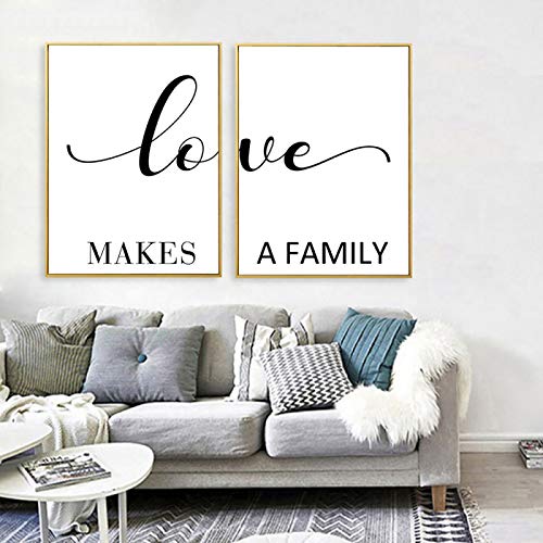 Love Makes Family Zitat Leinwand Gemälde Schwarz Weiß Drucke Und Poster Wandkunst Bilder für Wohnzimmer Wohnkultur 50x70cm-2Pieces Frameless von Dittelle