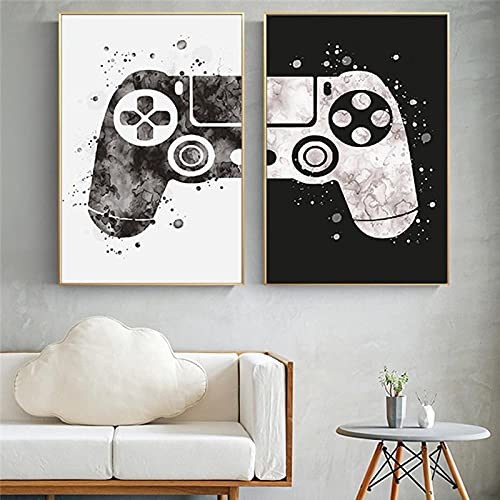 Moderne Spielkonsole Poster Schwarz Weiß Controller Leinwand Gemälde Jungen Geschenkdrucke Gamepad Wandbild Kinderzimmer Dekor19.6"x 27.5"(50x70cm)x2 No frame von Dittelle