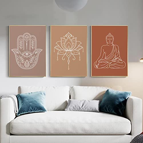 Neutrale Farben Mandala Buddha Lotus Boho Wand Kunstdruck Leinwand Malerei Poster Bild Zen Yoga Wohnzimmer Wohnkultur 15.7"x 23.6"(40x60cm)x3 Kein Rahmen von Dittelle