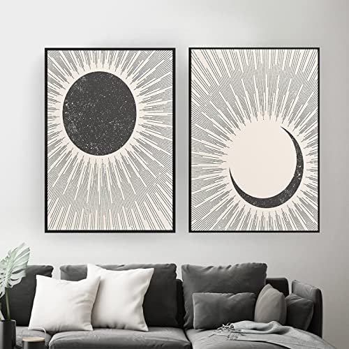 Neutrale Sonne und Mond Bild Wandkunst Leinwand Gemälde Nordische Abstrakte Minimalistische Schwarze Linie Poster und Druck Home Art Decor 70x100cm-2pcs Frameless von Dittelle