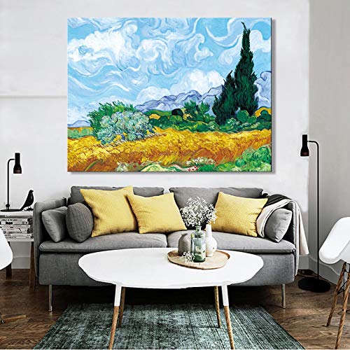 Niederländischer Maler Vincent van Gogh – Weizenfeld mit Zypressen Posterdruck auf Leinwand, Wandkunst, Gemälde, Wohnzimmer, Heimdekoration, 70 x 90 cm, rahmenlos Niederländischer Maler Vincent van Gogh – Weizenfeld mit Zypressen Posterdruck auf Leinwand, Wandkunst, Gemälde, Wohnzimmer, Heimdekoration, 70 x 90 cm, rahmenlos von Dittelle