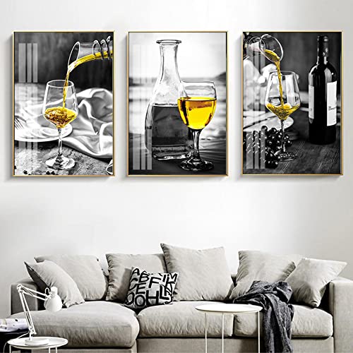 Nordic Champagner Weinglas Bilder Schwarz Weiß Getränk Lebensmittel Leinwanddruck Wandkunst Küche Esszimmer Dekor Poster 15,7 Zoll x 23,6 Zoll (40 x 60 cm) x 3 Kein Rahmen von Dittelle