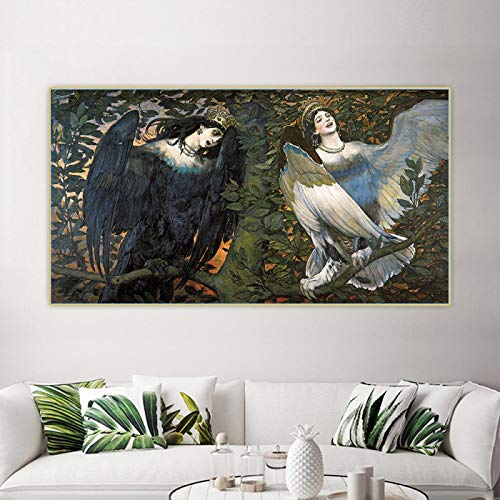 Posterdruck Viktor Vasnetsov《Sirin und Alkonost,Die Vögel der Freude und des Leids》Leinwandkunst Malerei Bild Wand Wohnkultur 40x70cm Rahmenlos von Dittelle