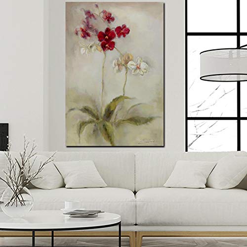 Rote weiße Blume Abstraktes Ölgemälde auf Leinwand Kunst Wandbild Poster und Drucke Modernes Dekor für Wohnzimmer23,6 "x 31,4" (60 x 80 cm) Kein Rahmen von Dittelle