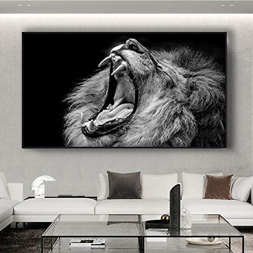 Schwarz Weiß Afrika Wilde Tiere Brüllender Löwe Leinwand Gemälde Poster Und Drucke Wandbilder Wohnzimmer Dekoration 50x87 cm Rahmenlos von Dittelle