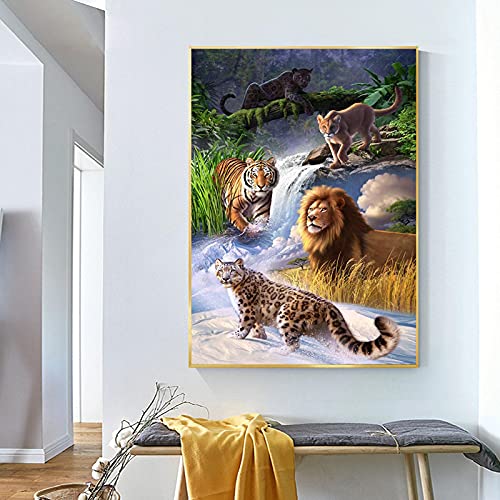 Tiger Löwe Panther Leopard Wandkunst Leinwand Gemälde an der Wand Tiere Poster und Drucke Bild Wohnzimmer Wohnkultur 70x110cm Rahmenlos von Dittelle