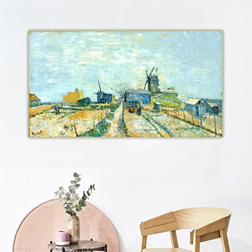 Van Gogh《Montmartre Windmühlen und Schrebergarten》Leinwand Ölgemälde Kunstwerk Bild Wand Kunstdruck Heimdekoration Leinwand 40x70cm Rahmenlos von Dittelle