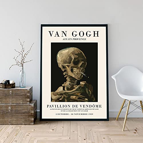 Vincent Van Gogh Schädel des Skeletts mit brennender Zigarette Kunstdruck auf Leinwand Gemälde Ausstellung Poster Galerie Bild Dekor 50 x 70 cm rahmenlos von Dittelle