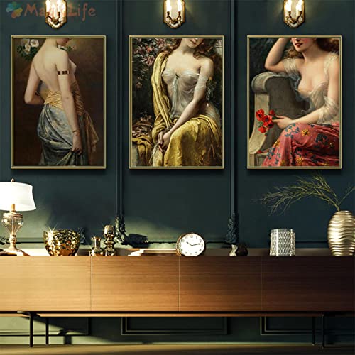 Vintage Aesthetic Noble Wall Art Poster Print Retro Nude Woman Portrait Quote Canvas Painting Picture Room Home Decor 11.8"x17.7"(30x45cm)x3 Frameless von Dittelle