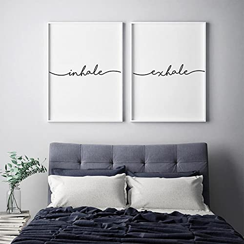 Dittelle Wall Art Inhale Exhale Signs Leinwandmalerei Schwarz-Weiß-Malerei Pilates Poster und Drucke Wandbilder Wohnzimmer 50 x 70 cm x 2 Kein Rahmen von Dittelle